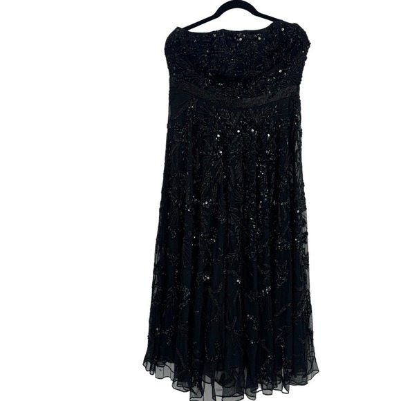 Mac Duggal Black Embellished Mesh Strapless Sequin Beaded Midi Dress Size 10 NWT - Picture 10 of 13